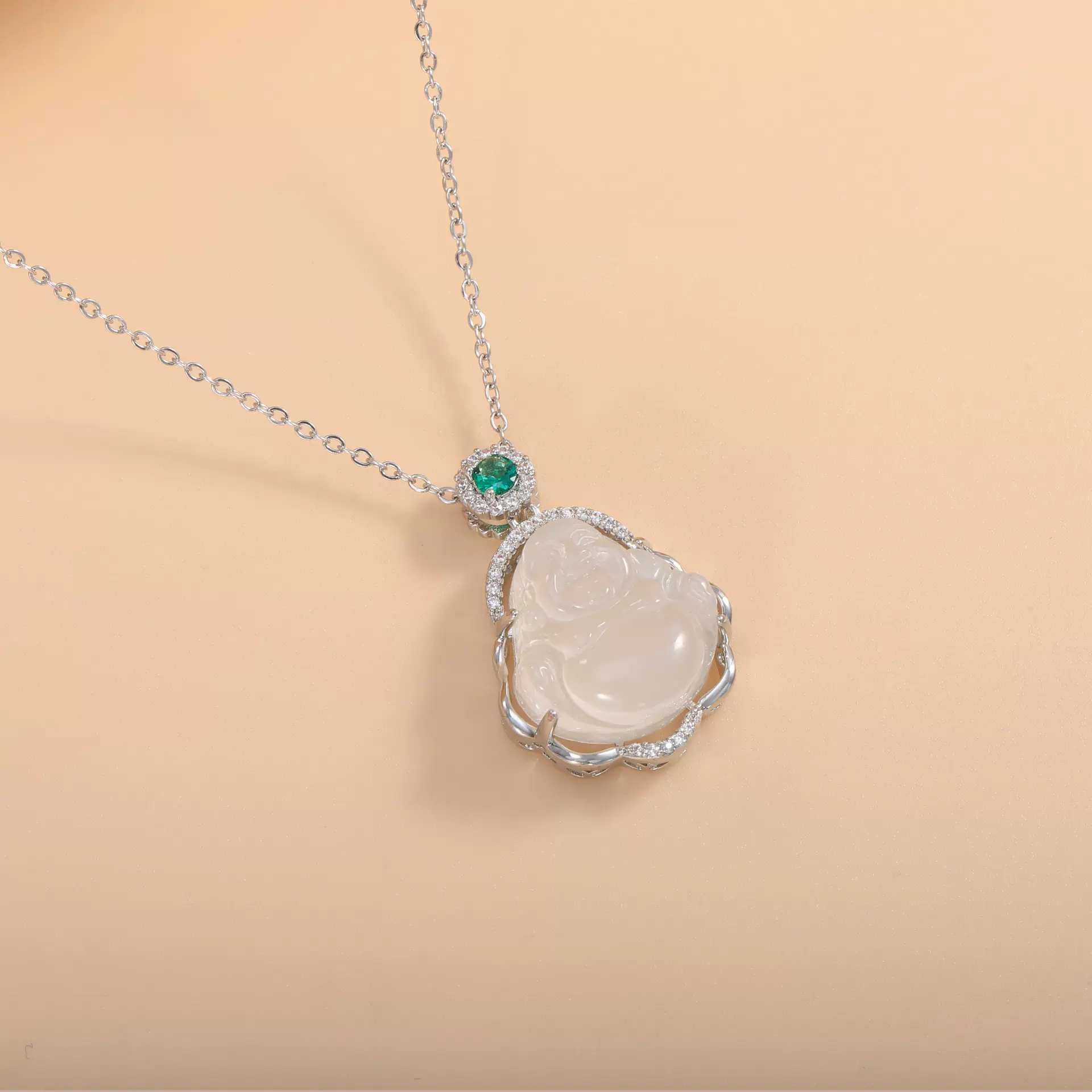 新中式仿玉髓弥勒佛项链女轻奢小众设计高级感气质佛公吊坠锁骨链