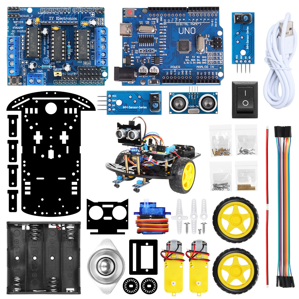 Compatible with Arduino intelligent robot two-wheel ultrasonic obstacle avoidance DIY trolley kit infrared robot kit