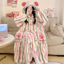 可爱露比睡衣女冬季珊瑚绒加厚加绒秋冬睡袍连帽法兰绒浴袍家居服