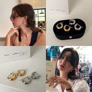 Korean blogger fever the same semi-circular metal ear button for women's personality, fashionable, simple and elegant versatile earrings