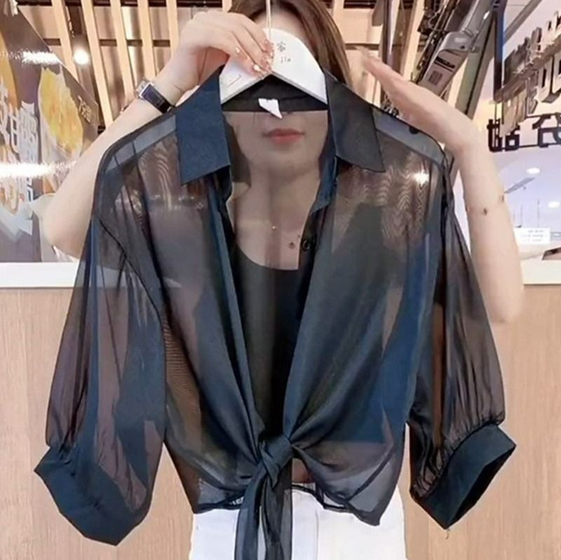 Summer Small Shawl Women's Outer Collocation Sling Skirt Summer Chiffon Top Short Sunscreen Cardigan Shirt Thin Jacket