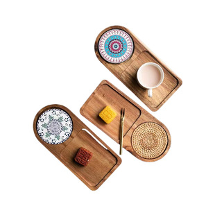 Cross-Border Tea Tray Bamboo Wood Creative Children's Food Supplement Tableware Snack Tray Wholesale Bamboo Wood Tray Wholesale Bamboo