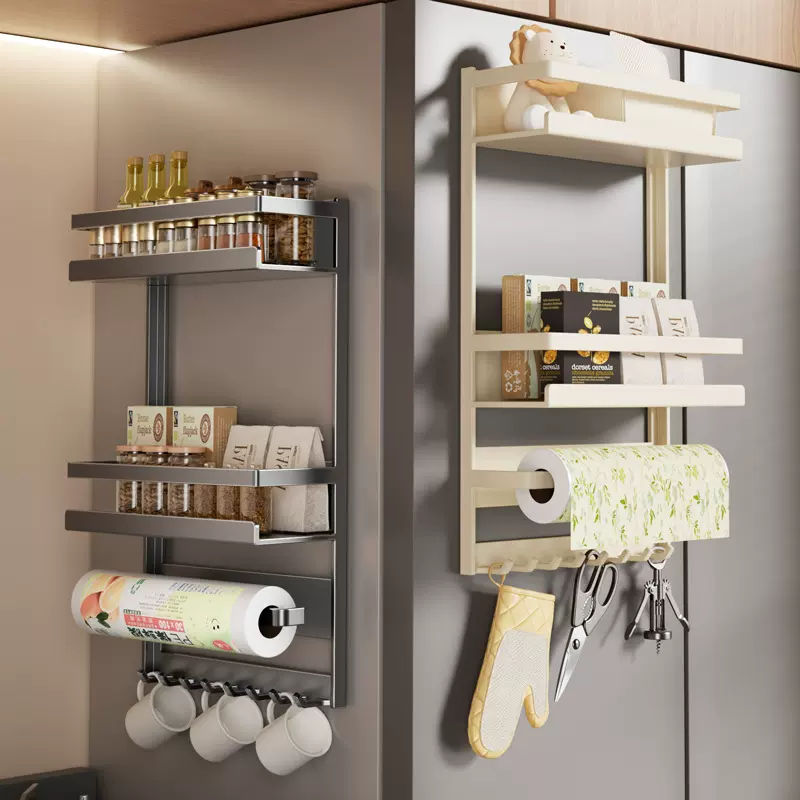 磁吸厨房置物架免打孔壁挂式多功能冰箱箱外侧面铁艺挂架调料架子