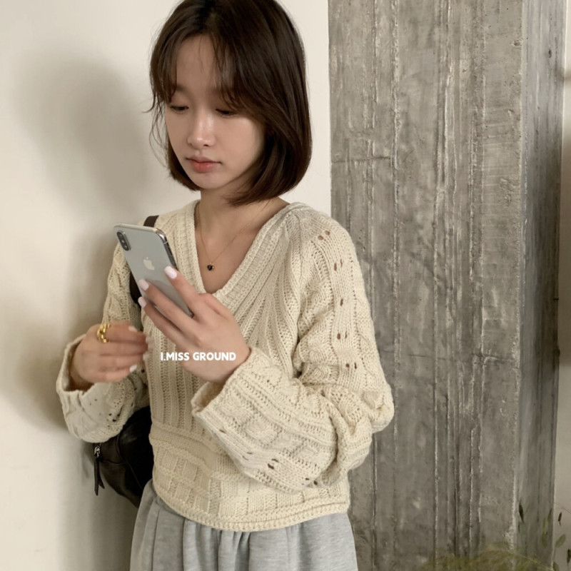 i miss韩标宽松设计感短款v领毛衣女2025秋季新款显瘦上衣针织衫|undefined