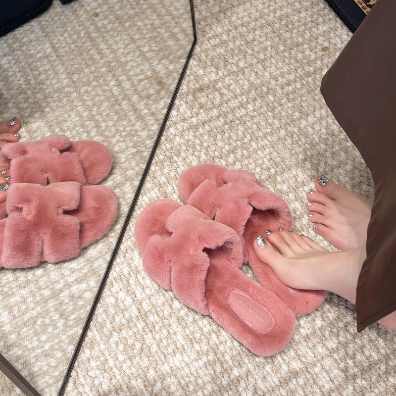 韩版仙女风毛毛拖鞋女外穿2025秋冬新款网红超火时尚平底一字棉拖|undefined