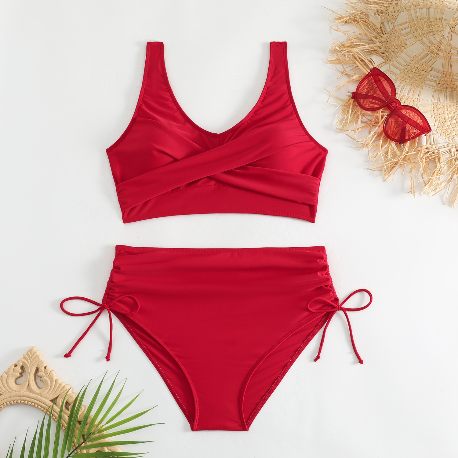 Bikini de Talle Alto con Tiras Cruzadas de Nailon, Sin Mangas, para Natación image 9
