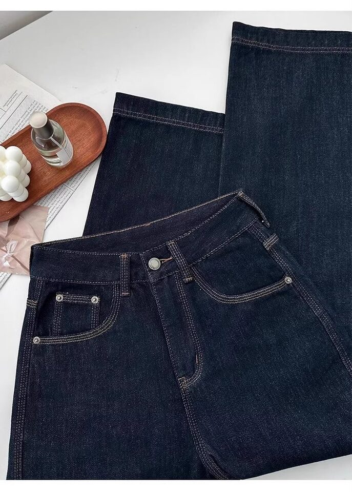 Quần jean nữ ống đứng cạp cao dáng suông ống rộng, chất denim dày, có bản lót lông cừu — Denim Blue-Small (dưới 158cm), Ningdan màu xanh kéo dài (trên 164cm), Quần denim màu xanh (dưới 163), Ning Dan Blue Extended (Lót lông cừu, cao 164cm+) chi tiết 8