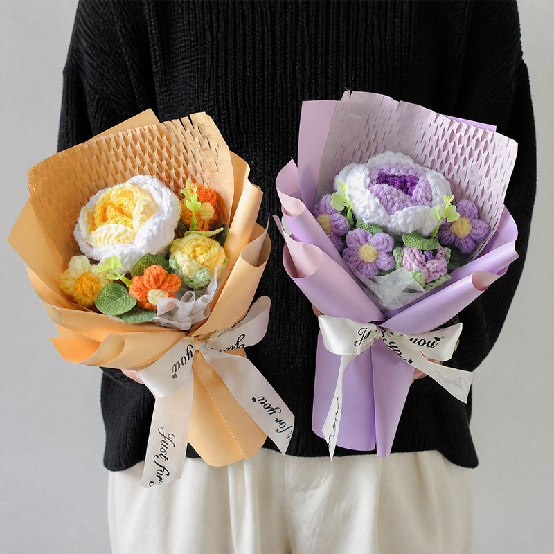 Cross-Border Knitted Yarn Bouquet, Simulated Hand-Woven Roses, Birthday Gift for Girls, Best Friends, Valentine's Day Cross-Border Knitted Yarn Bouquet, Simulated Hand-Woven Roses, Birthday Gift for Girls, Best Friends, Valentine's Day