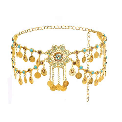 European and American fashion new diamond coin tassel waist chain beach casual belly dance water drop body chain wholesale