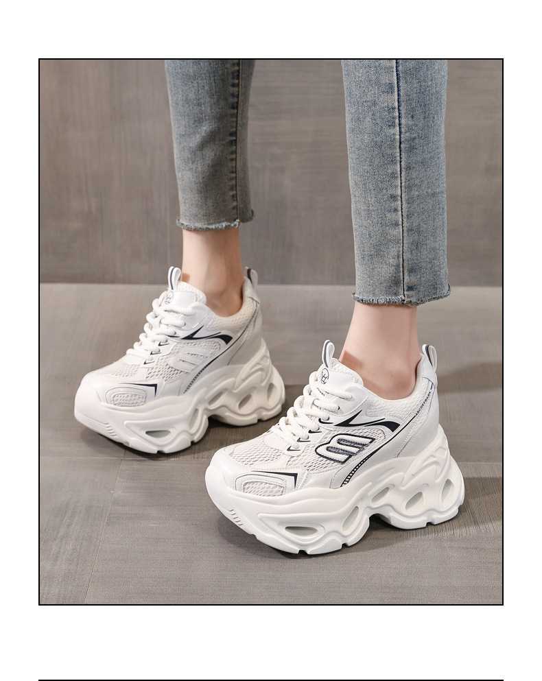 Giày sneaker cao gót nữ đế xuồng platform tăng chiều cao 10.5 cm — màu trắng, màu xám chi tiết 15