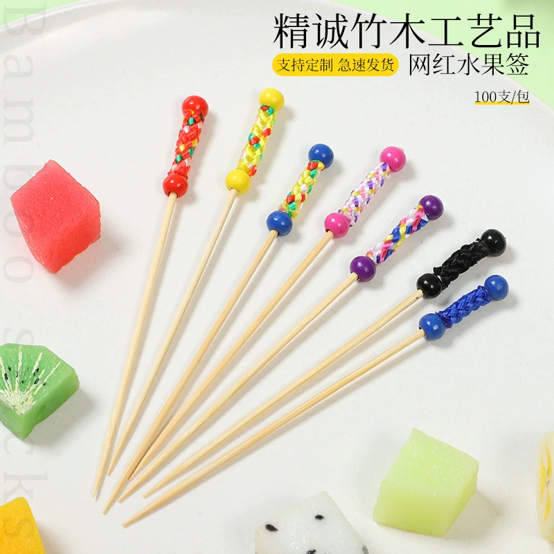 100 палочек/пакет оптом 12cm фруктовые палочки креативные цветочные палочки фруктовые палочки бамбуковые ручные коктейльные палочки