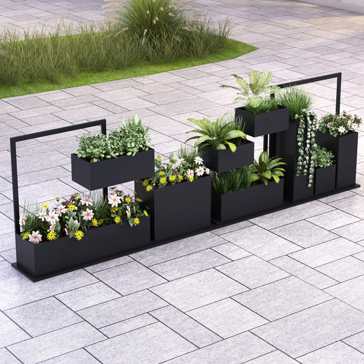 Caja de plantas verdes de hierro forjado al aire libre combinación de bonsai rack rack de flores idílico ranura de flores suelo valla de carretera municipal rack de flores image 2