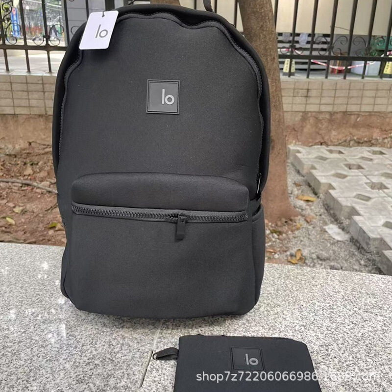 Trendy Brand Alo-Style Waterproof Backpack Matte Neoprene Black Tight-Fitting Fabric Travel Bag