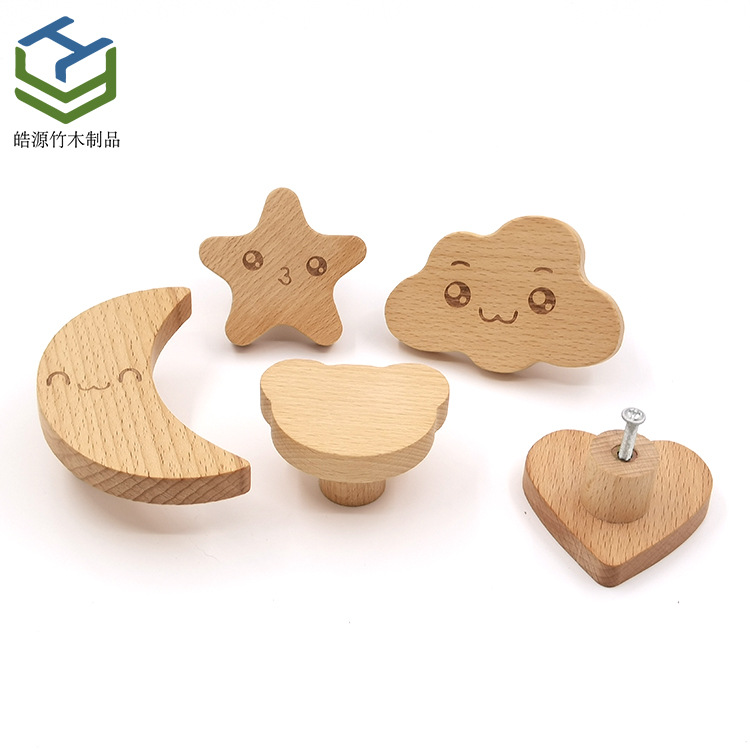 Creative Children's Home mango de madera Haya nube gabinete manija de la puerta de madera maciza estrella de cinco puntas lindo cajón mango de madera