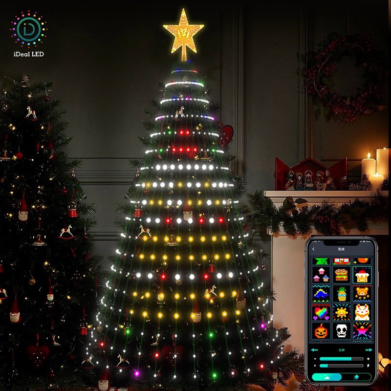 Amazon Hot Sale APP árbol de navidad luces de neón festivales decoración LED cadena de luces de atmósfera graffiti agua corriente luz de cascada