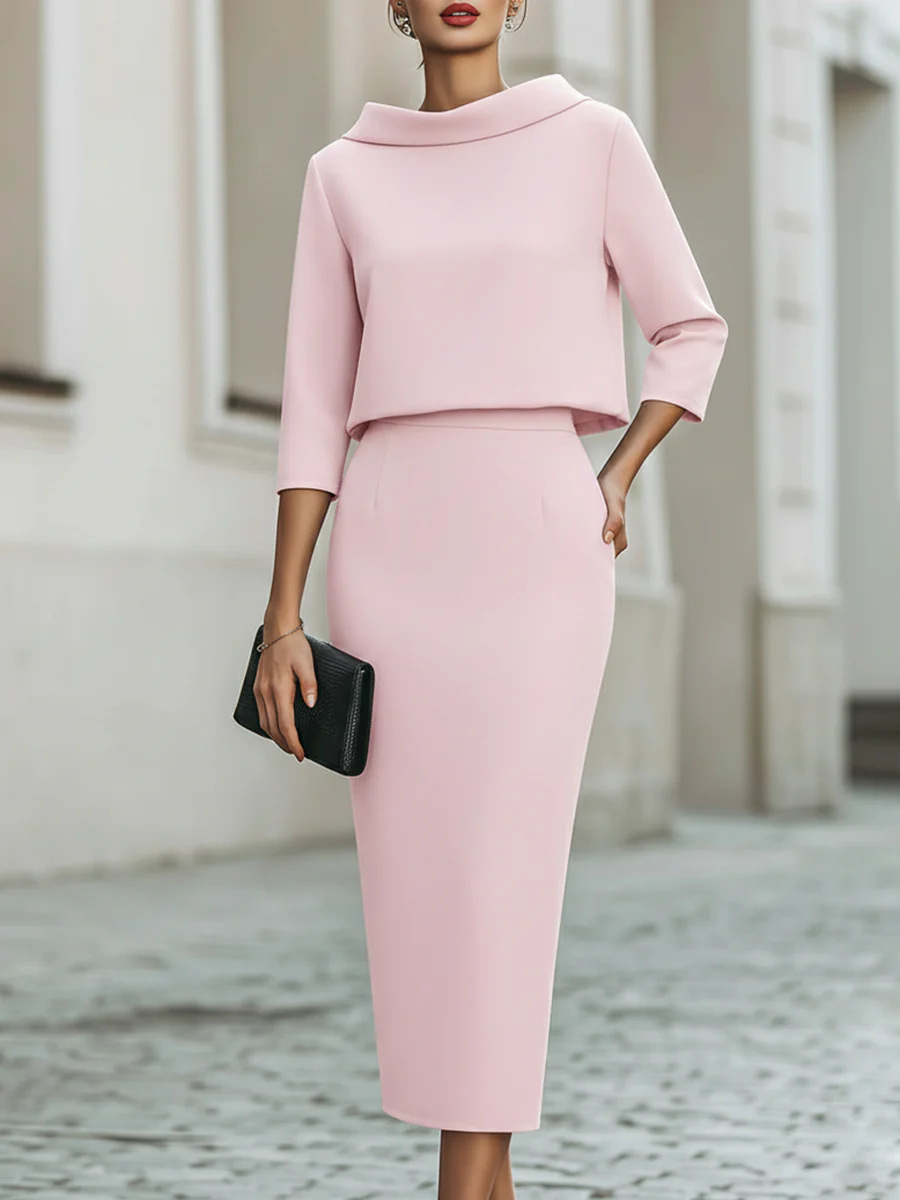Elegantes Damen Set Mit Boot Ausschnitt Top Und Rock_voghion.com