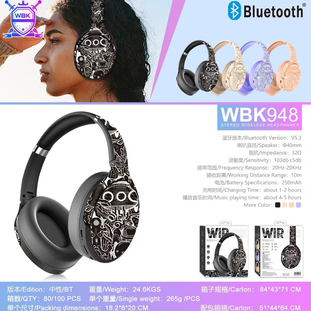Transfronterizo WBK948 nuevo modelo privado para ejecutar auriculares Bluetooth con tarjeta plegable auriculares deportivos inalámbricos estéreo image 1