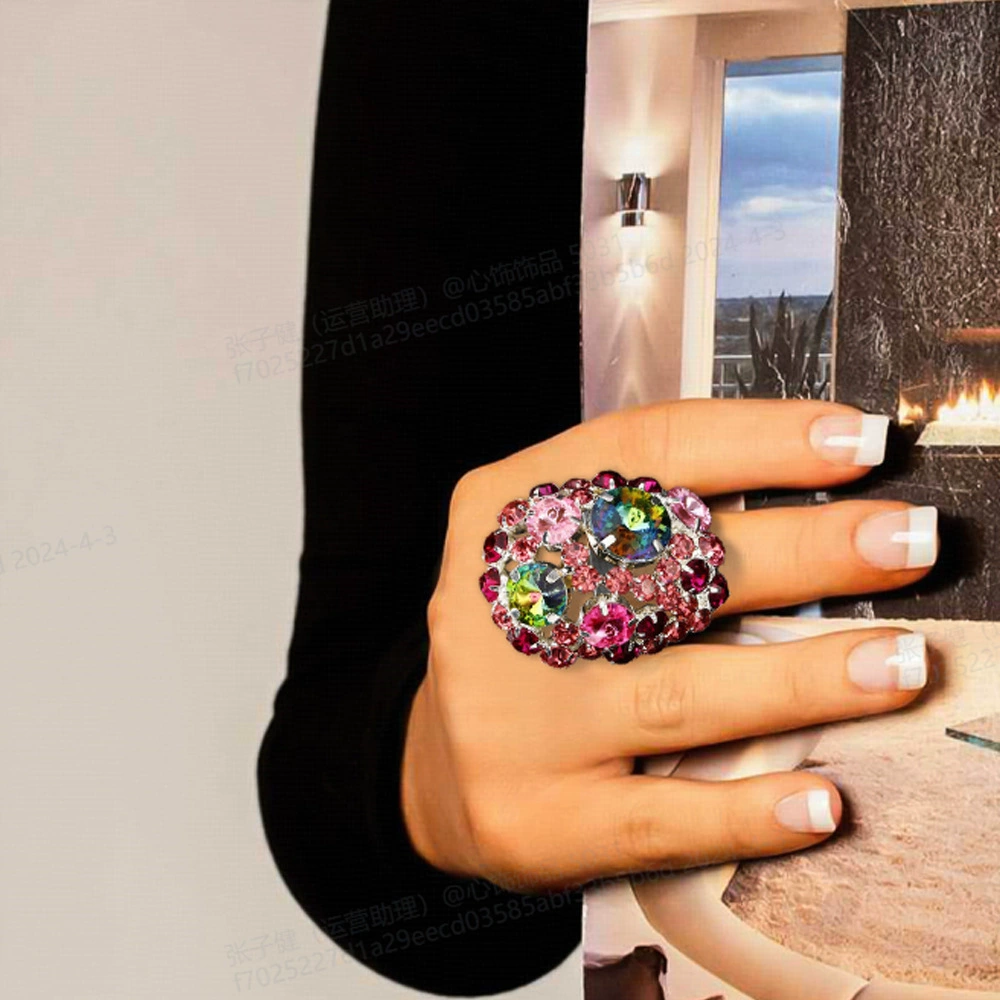 Трансграничный взрывной тренд живое кольцо для женщин может регулировать нишу высокого уровня чувство геометрии кристалл цветное бриллиантовое кольцо ring