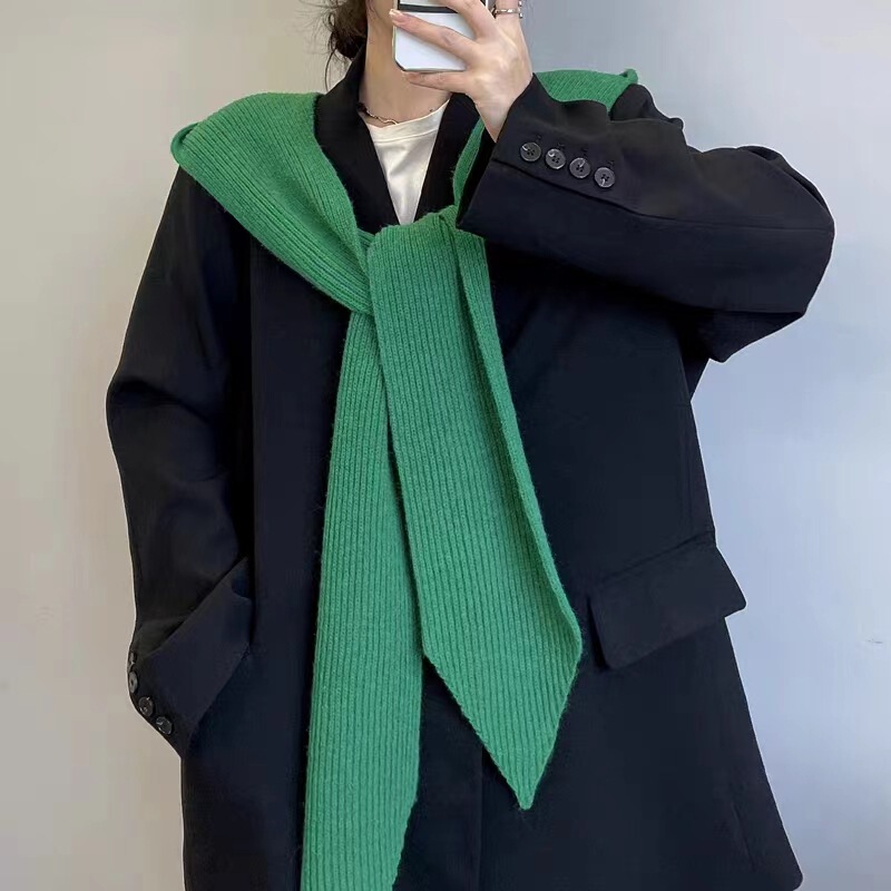 2023 New Knitted Cloak Shawl Hoodie Women's Plain Color All-match Scarf Fashionable Waistcoat with Windbreaker