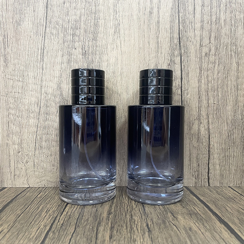 现货B028-100ml渐变色圆柱形螺口玻璃香水瓶便携分装喷雾按压空瓶