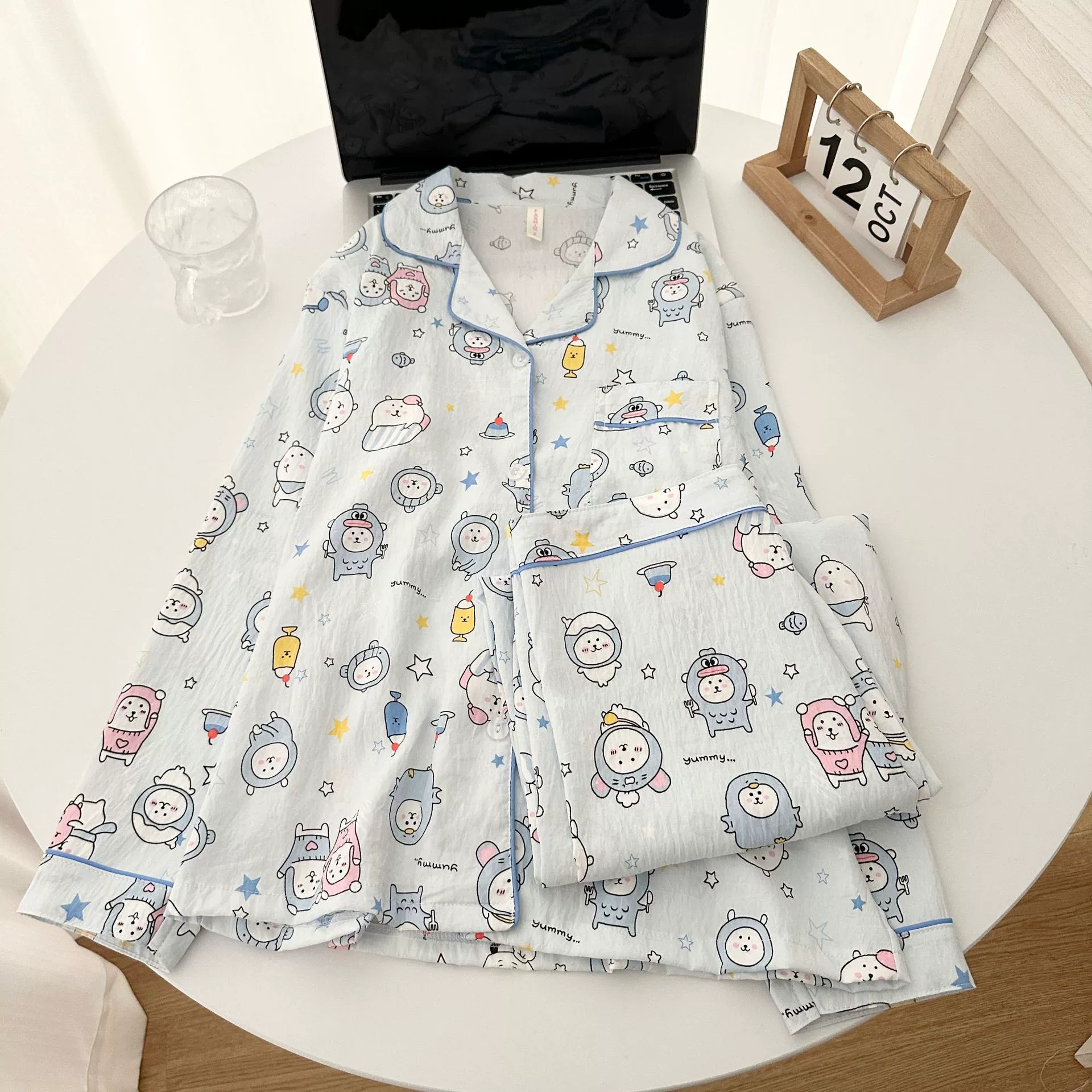 Autumn Cartoon Pajama Set — Long-Sleeve Top, Trousers & Cardigan, Sizes M–XXL, Multi-Color