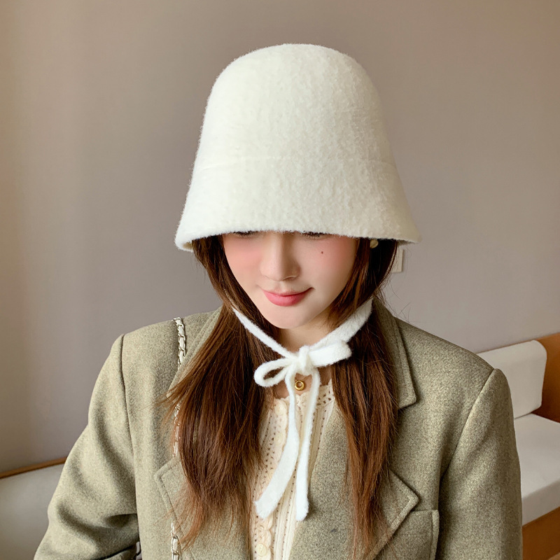 日韩秋冬帽子女英伦风复古盆帽毛绒经典百搭水桶帽户外防风渔夫帽|undefined