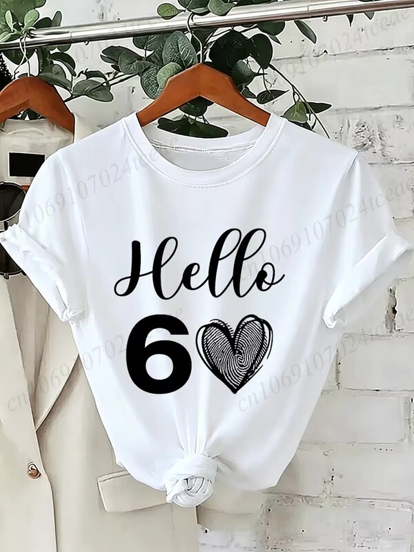 Hello 60-Year-Old Queen T-Shirt Women's Clothing 60Th Birthday Graphic Print T-Shirt Short Sleeve Casual Birthday Party T-Shirt
