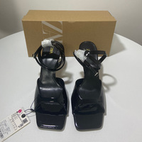 New Roman square toe flat toe high-heeled shoes with shallow mouth and exposed toes for women wearing thin heeled sandals