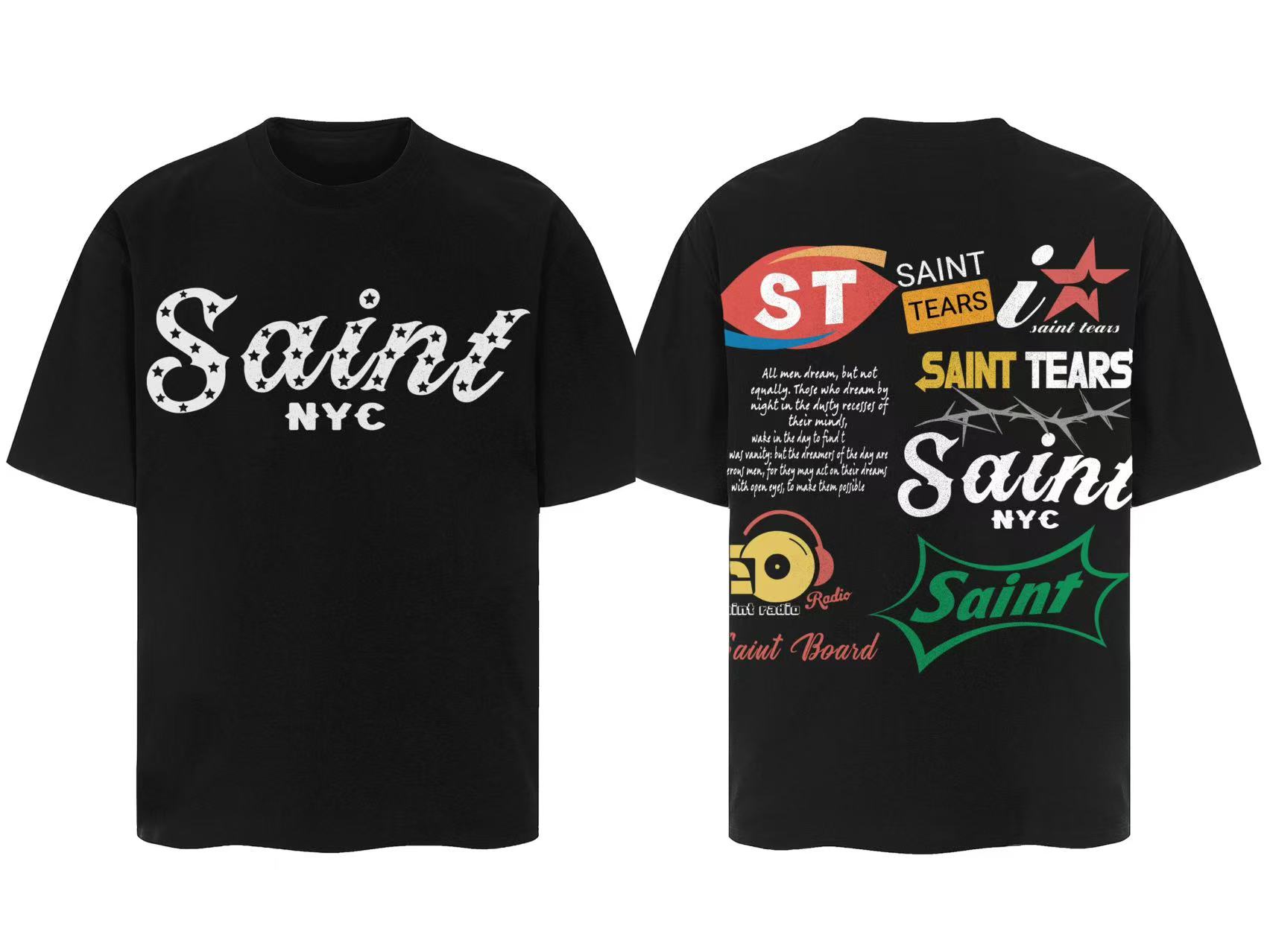 Saint Michael Denim Tears Saint Tears T-shirt NYC Graphics Black