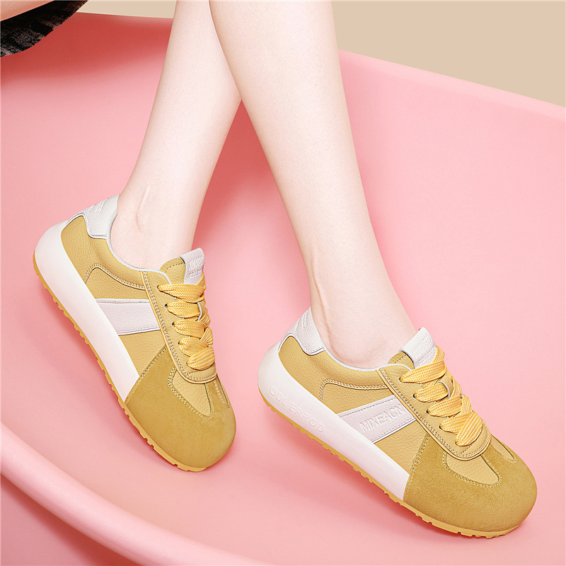 Giày sneaker nữ da thật lưới mỏng đế dày mũi tròn phong cách thể thao hè 2025 — JST 7115-1 trái cây xanh, JST 7115-1 màu vàng