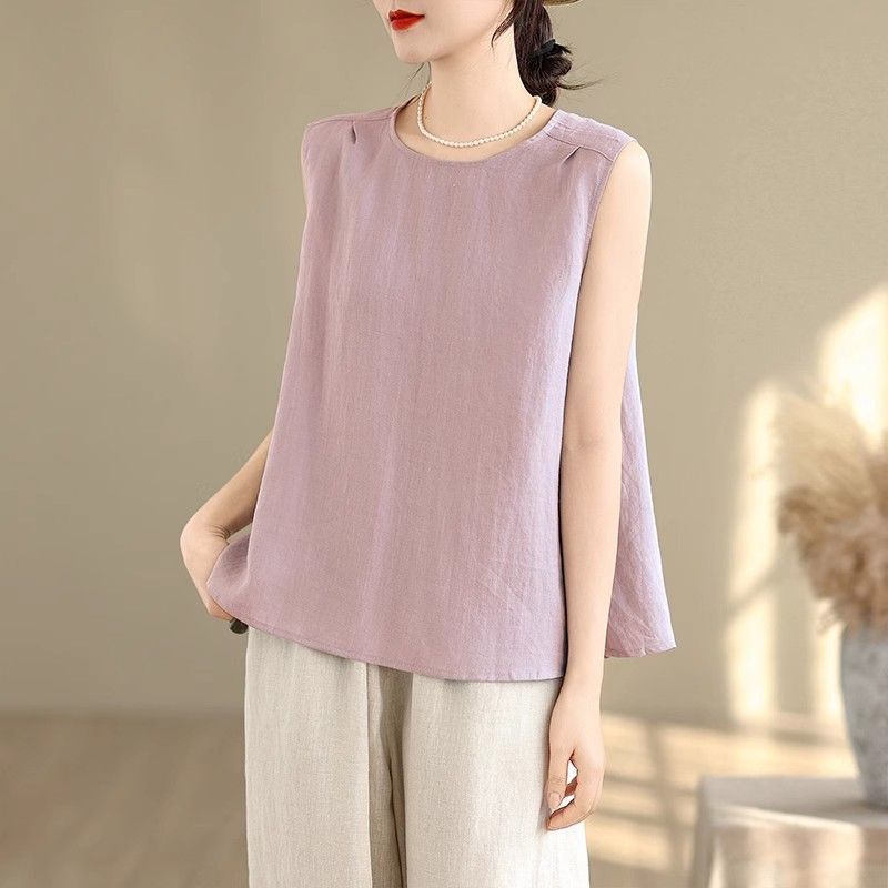 Designed Front and Back Wearable Cotton and Linen Camisole Sleeveless Top Summer New Dopamine Top Women's Clothing Designed Front and Back Wearable Cotton and Linen Camisole Sleeveless Top Summer New Dopamine Top Women's Clothing
