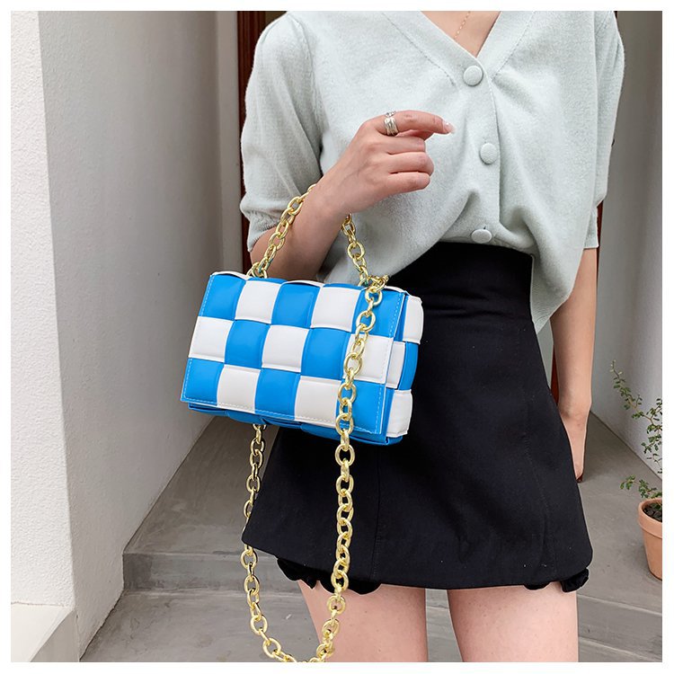 Women's Medium Pu Leather Color Block Fashion Weave Square Magnetic Buckle Square Bag display picture 3