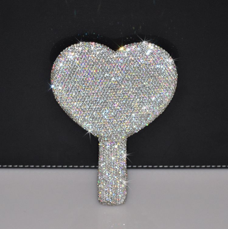 Creativo diamante incrustado mango portátil espejo amor cuadrado maquillaje espejo belleza espejo completo diamante princesa espejo maquillaje espejo