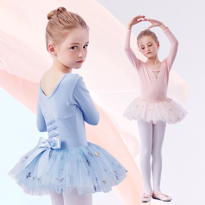 Dance costume children spring and autumn Long sleeve girl Chinese Dance Uniforms girl Conjoined dance clothes Ballet skirt