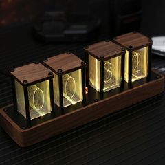 擬似輝光管時計胡桃木光管時計創意電子時計無組立ledデジタル目覚まし時計タイマー