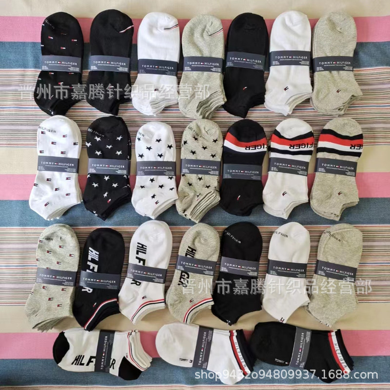 Wholesale Tommy socks Four Seasons classic black and white gray socks men's and women's sports leisure boat Socks running volume
