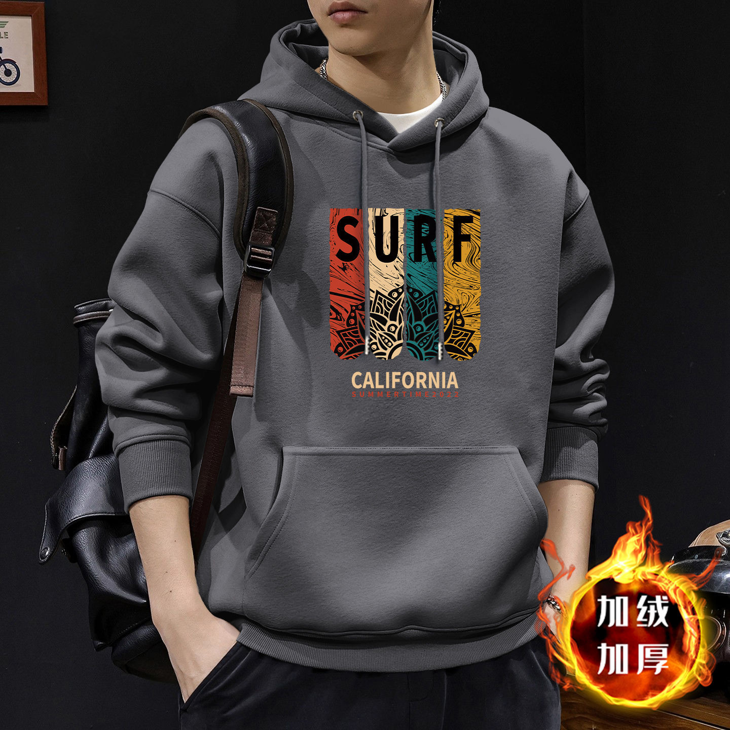 Chaqueta con capuz para hombres con veludo de otoño americano ropa de alta calle marca de moda de otoño y invierno chaqueta pesada de alto gramo