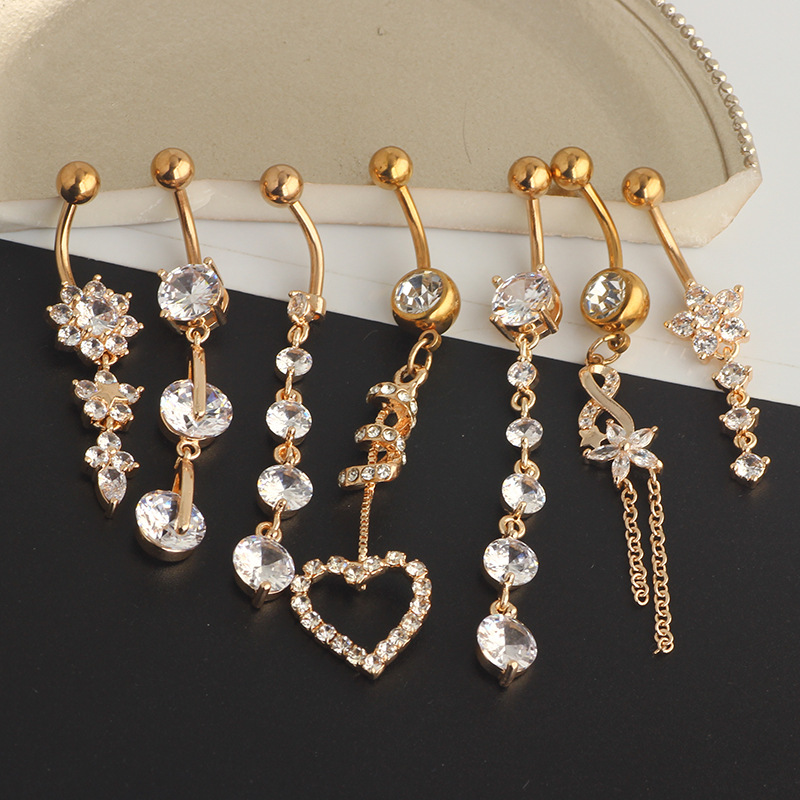 304 Stainless Steel Material Heart Shape Pattern 1 Piece 1 Set Belly Rings Simple Style Shiny Heart Shape 304 Stainless Steel Belly Rings