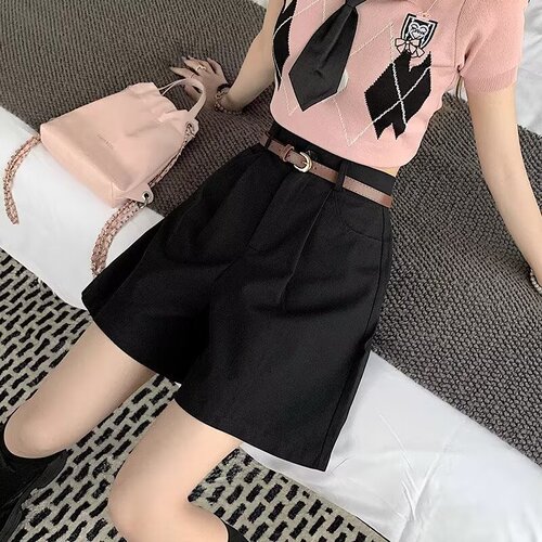 Retro High-Waist Suit Shorts 2025 Summer A-Shape Slimming Outerwear Loose Wide-Leg Five-Eight Shorts Breathable