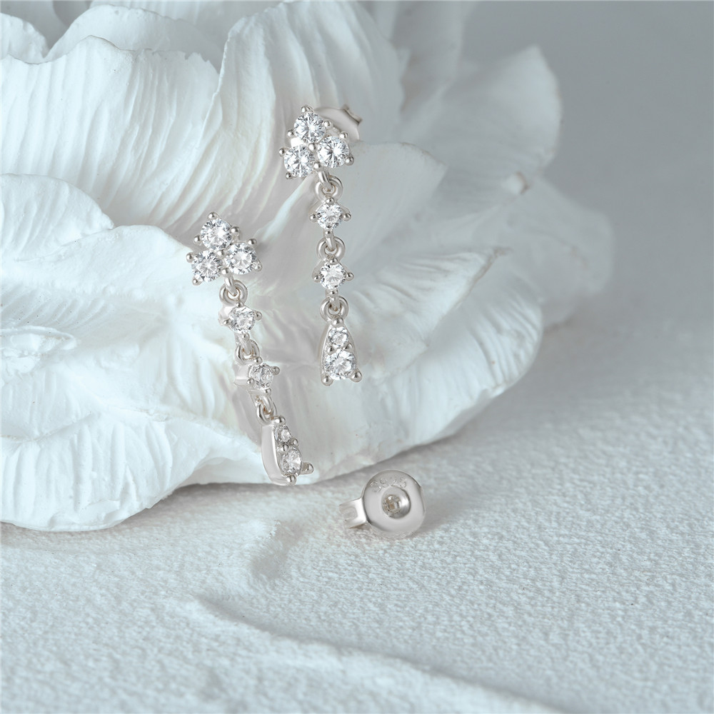 1 Pair 925 Sterling Silver Zircon Geometric Drop Earrings display picture 5