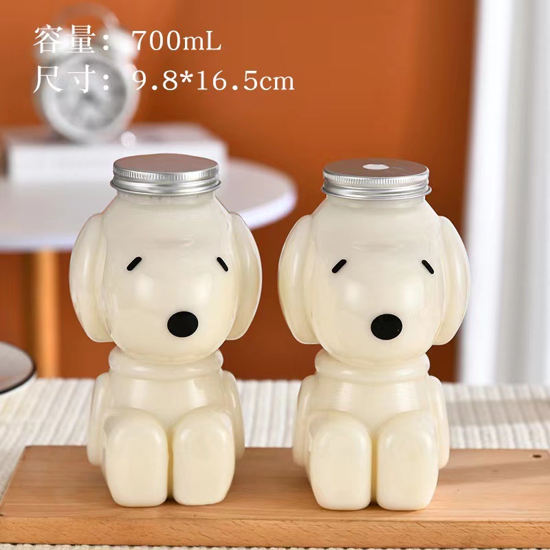 Lindo cachorro de dibujos animados leche botella té 350mlpet takeaway 500ml botella de jugo plástico desechable bebida