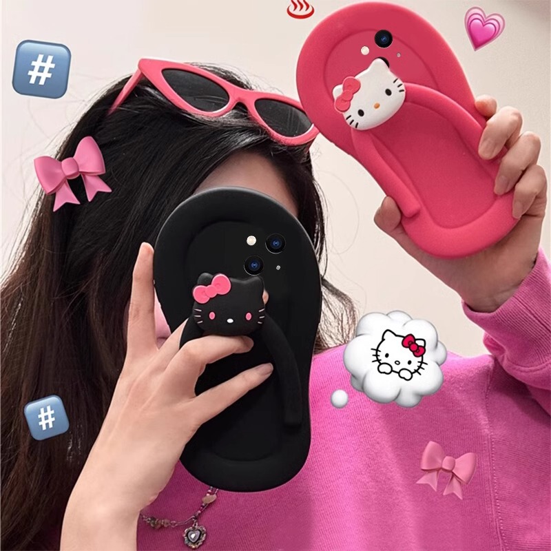 Foreign Trade Hot-Selling Kt Cat Slippers 17Air Suitable for 16Pm Apple 15/14/13 Mobile Phone Case Silicone Anti-Fall Funny