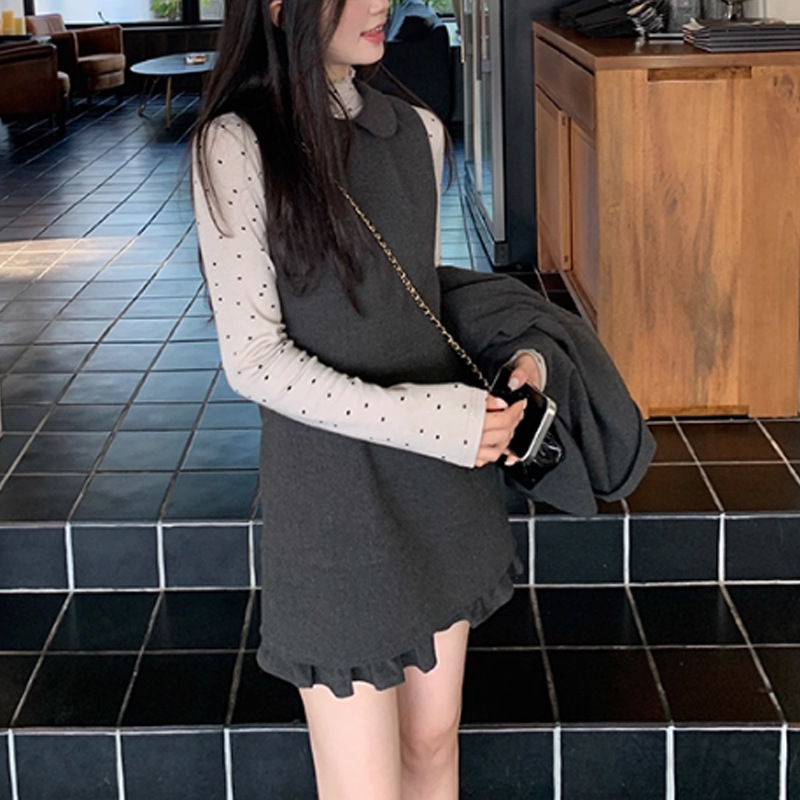时髦甜美风小个子新款早秋新款裙子女针织衫毛呢外套连衣裙套装潮