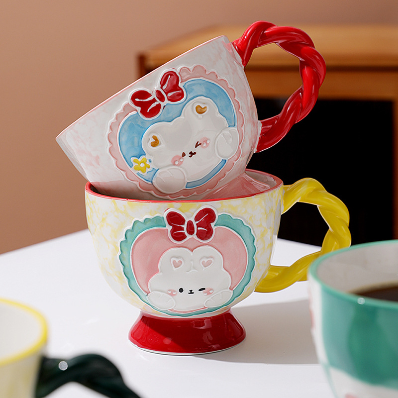 Girls' Style Mug, Ceramic Home Use, Large-Capacity Breakfast Cup, Milk & Oatmeal Glass, Instagram-Worthy Water Bottle, Women's Coffee Cup