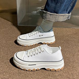 Thick-Soled Canvas Shoes for Women 2025 Spring & Fall New Ins Niche Preppy Style Sneakers Breathable Hong Kong Style Casual Sports Shoes