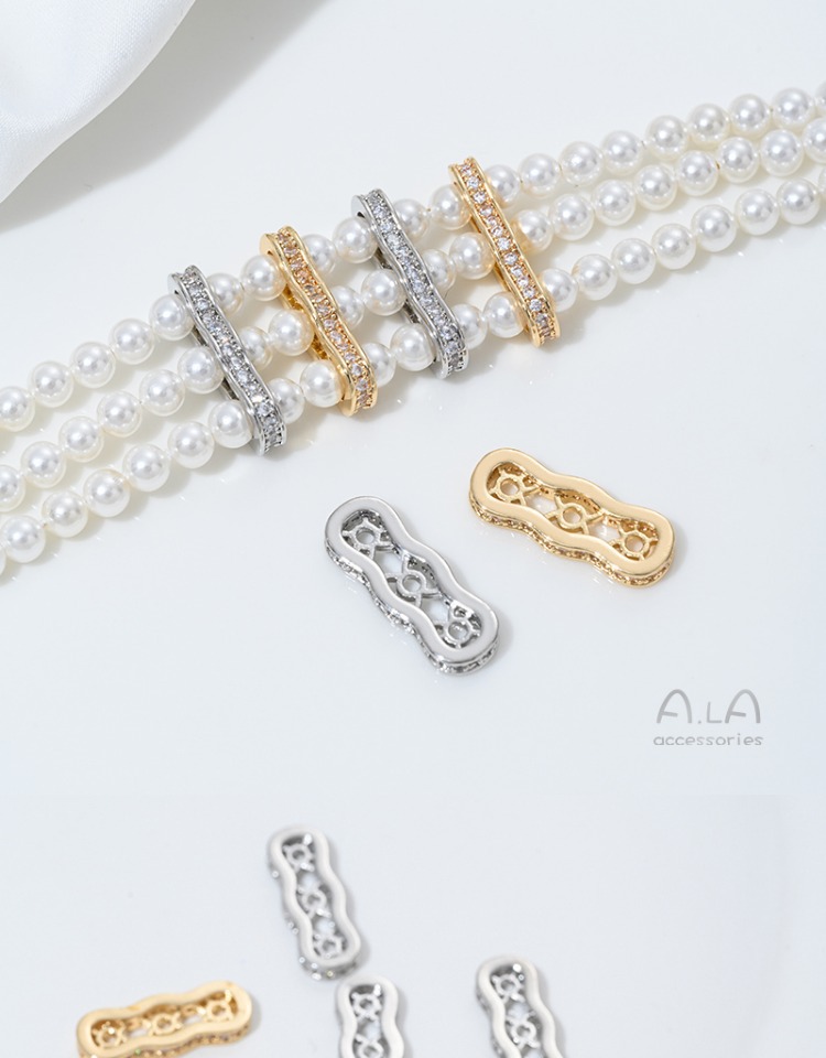 14K Gold-Filled Double-Row and Triple-Row Spacer Beads Peanut Diamond Ring Spacer DIY Pearl Bracelet Necklace Jewelry Accessory Materials