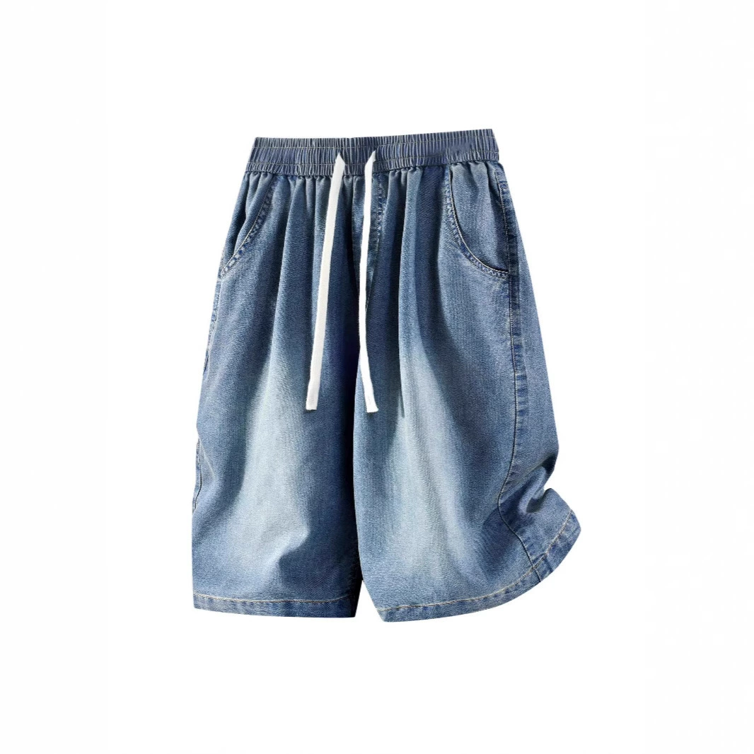 Американские шорты больших размеров в стиле ретро, ​​стиранные однотонные джинсовые шорты для полных мужчин, свободные прямые