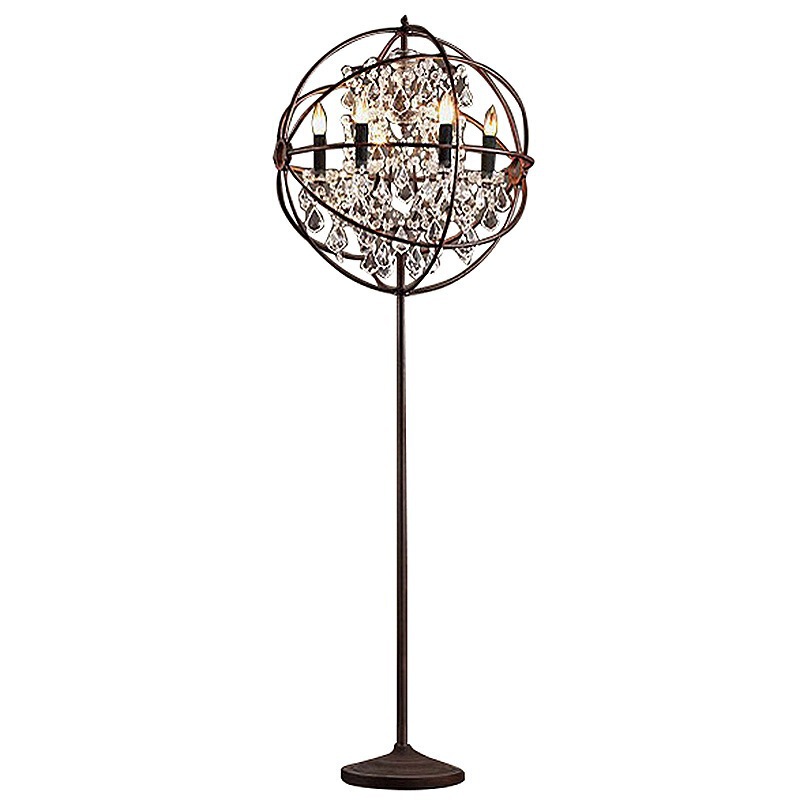 New American Loft Retro Industrial Style Iron Crystal Globe Floor Lamp Living Room Bedroom Bar Simple Cross-Border