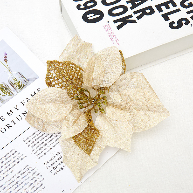 2023 new Christmas fake flower gold pink Amazon three-layer Christmas flower Super artificial flower Christmas decorative flower