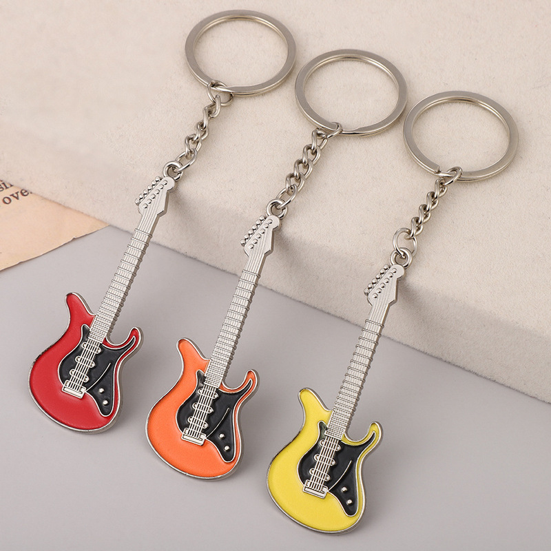 Zinc Alloy Guitar Keychain Creative Colorful Musical Instrument Keychain Pendant Personalized Small Gift Guitar Key Accessories